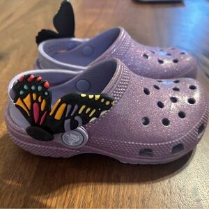 Kids Glitter Purple Clogs with Butterfly Charm size 10